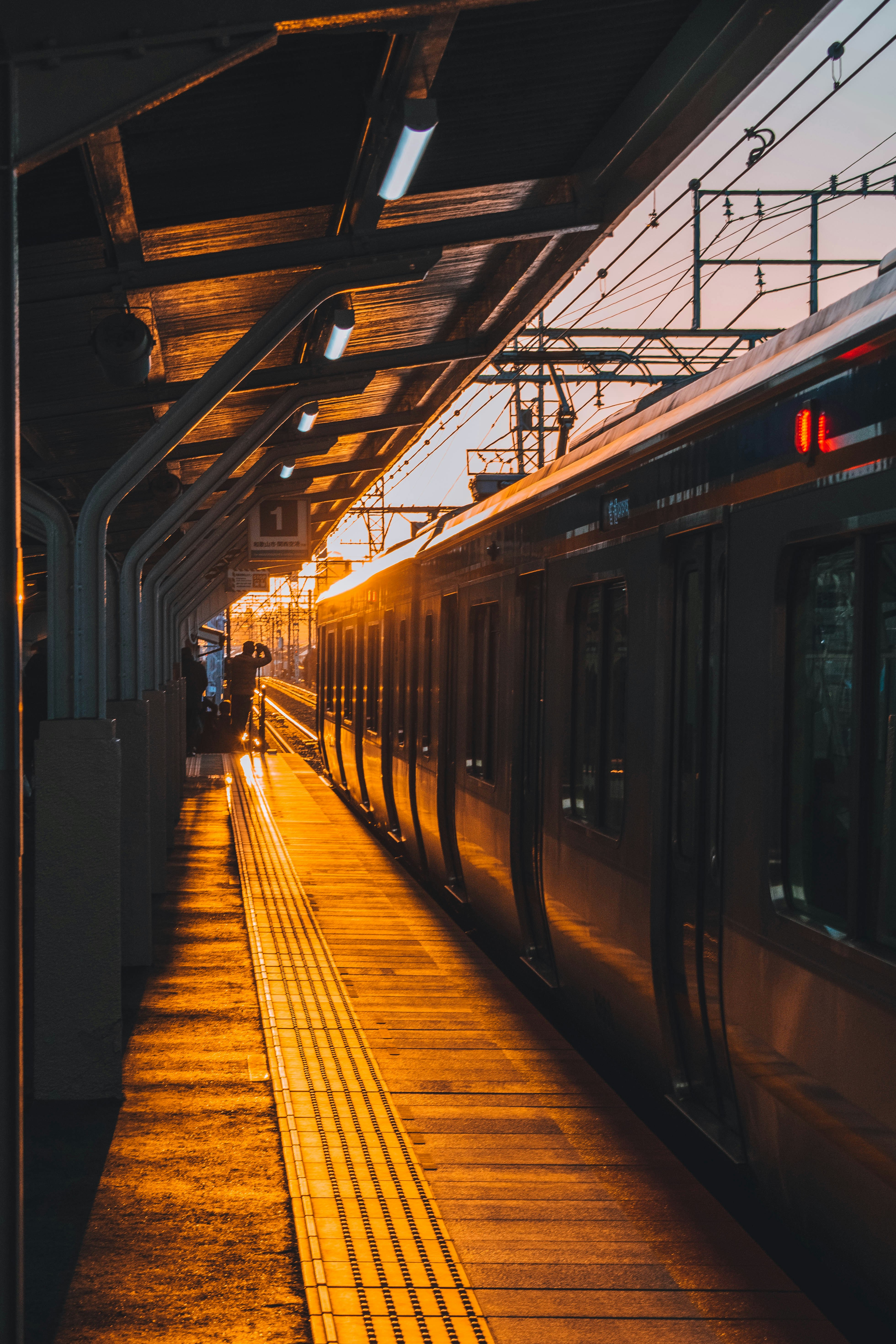 black and white train in train station